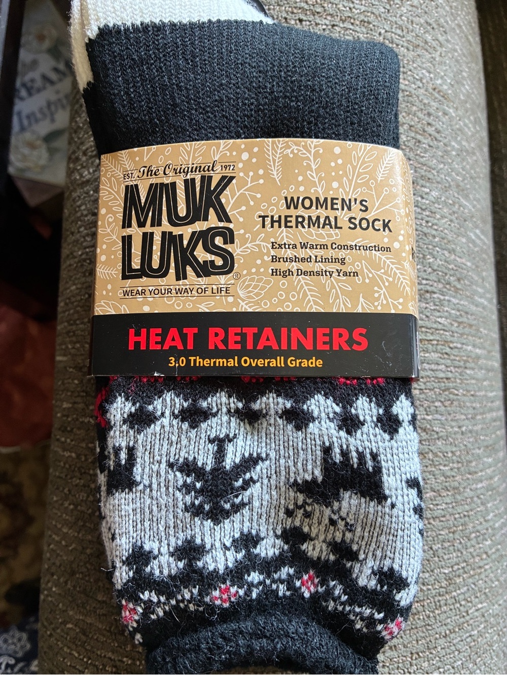 Muk Luks Women's Black, Gray & White Thermal Socks with Red Accents